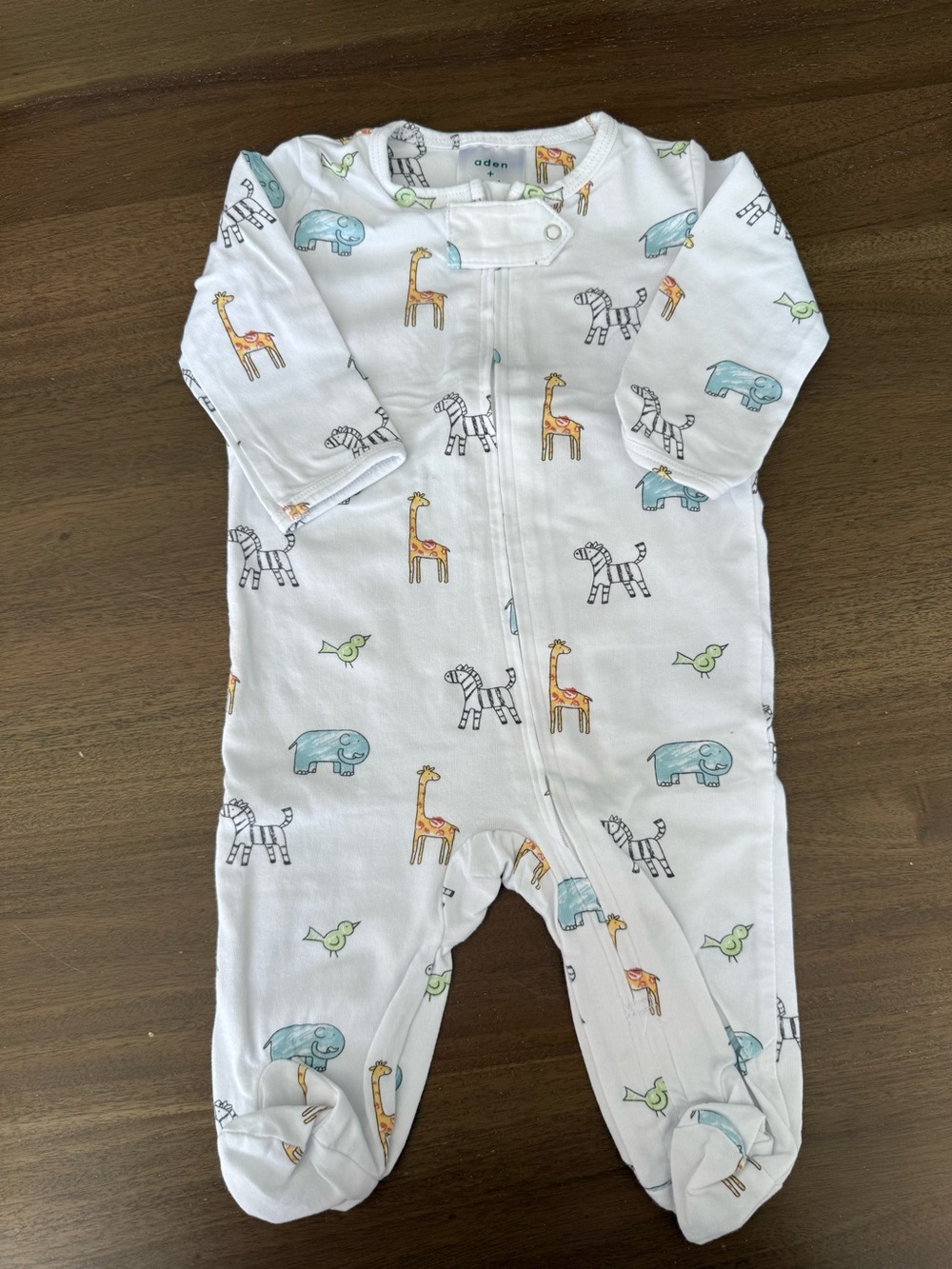 aden + anais White Baby Footed Pajamas with Giraffe and Zebra Prints